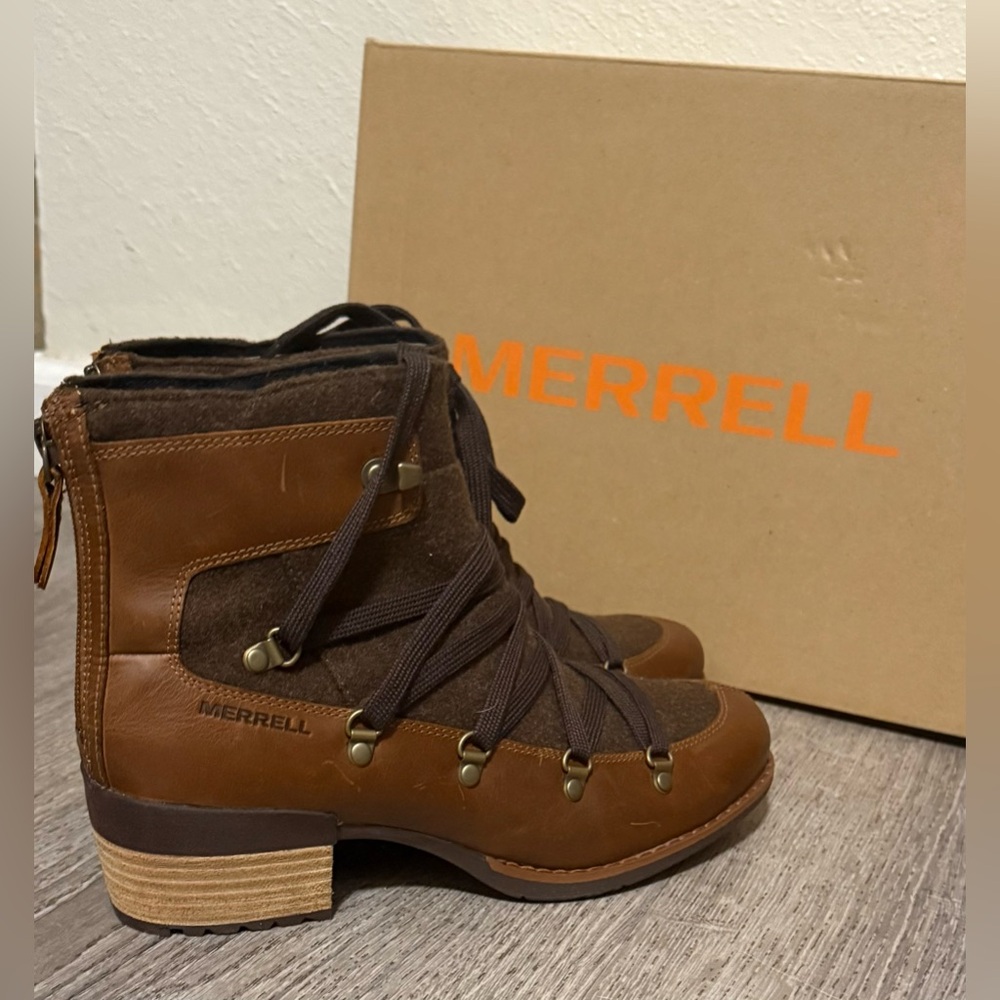 Merrell Shiloh II Leather Lace-Up Heeled Boots | Brown | Size 9.5 - Picture 4 of 7